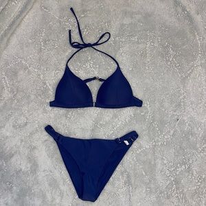 SHEIN Navy Blue Ring Link Triangle Bikini SZ S